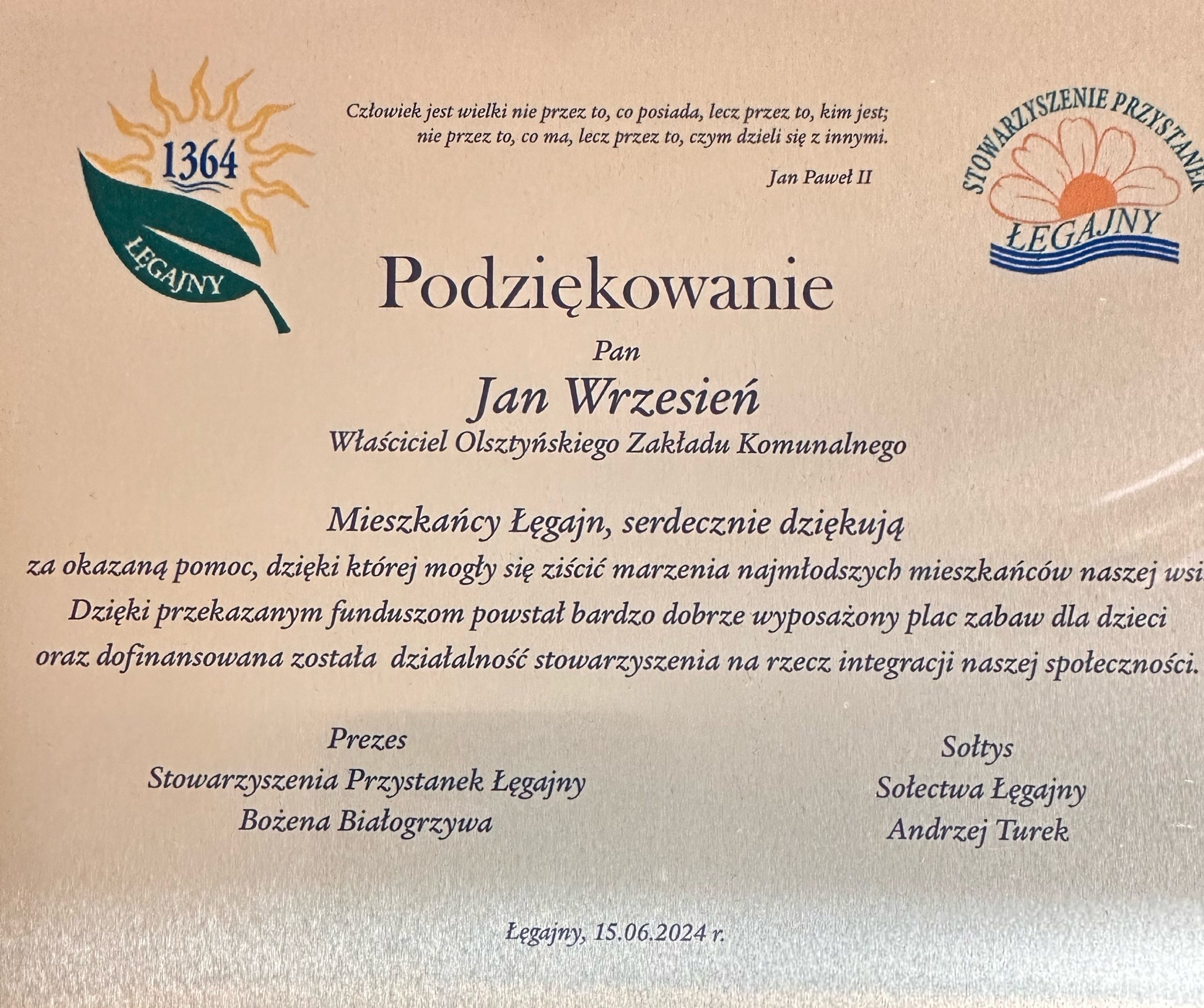Otrzymaliśmy podziękowania